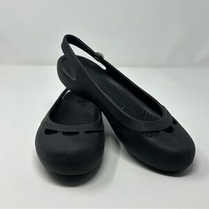 Crocs Shoes Womens Size 10 Black Slingback Flats Ballet Comfort Slip On Foam